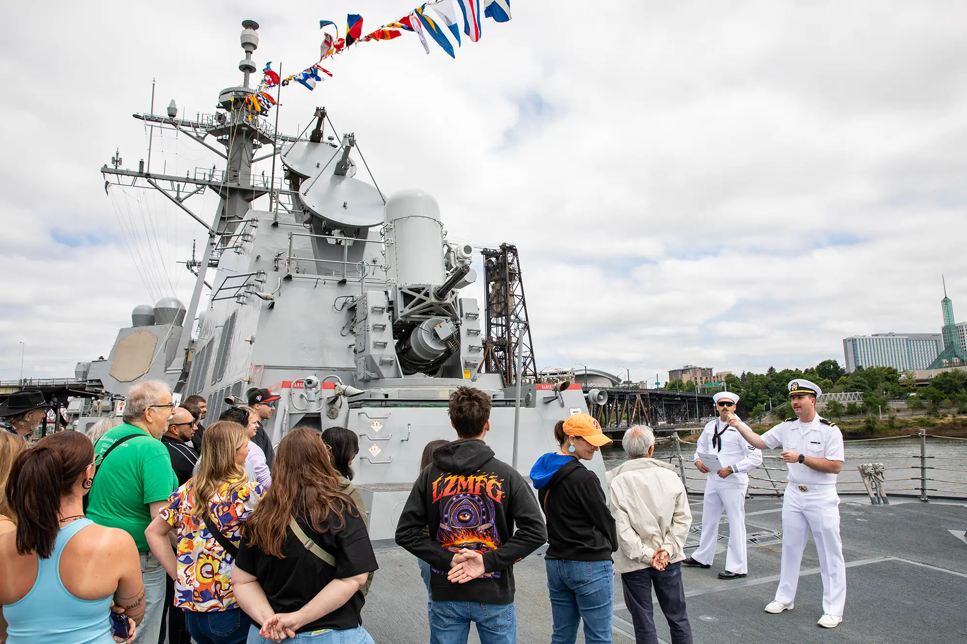 ship tour aboard the Arleigh Burke-class guided missile destroyer USS Mustin (DDG 89)